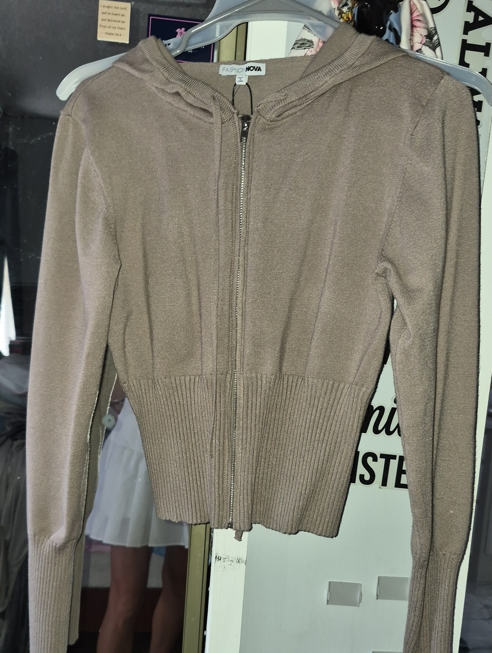 Fashion Nova Taupe Zip Front Hooded Cardigan 1xl Nwt